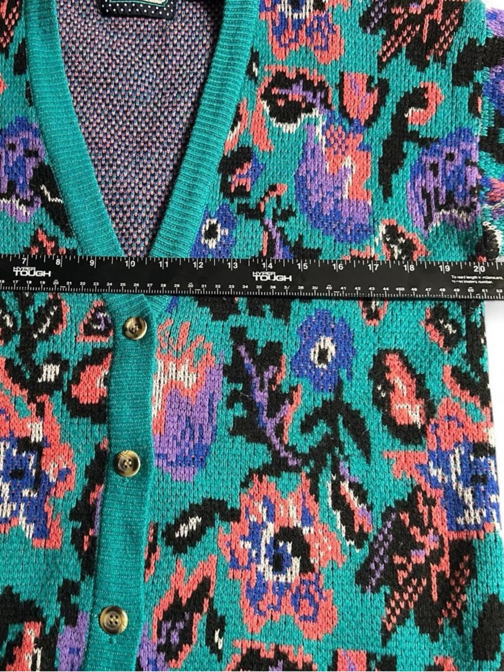 Lindsay Gray Multicolor Knit Cardigan with Teal Trim - Picture 4 of 4